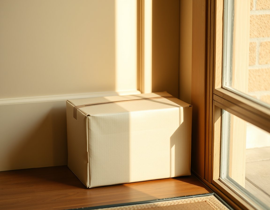 Delivery box opened on a morning table