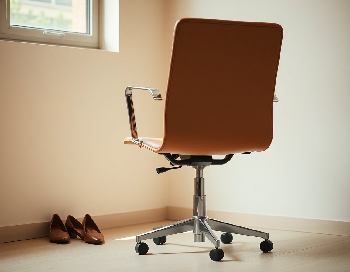 Empty chair by the window and sneakers on the floor